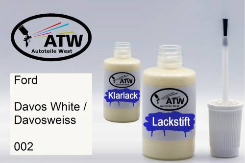 Ford, Davos White / Davosweiss, 002: 20ml Lackstift + 20ml Klarlack - Set, von ATW Autoteile West.